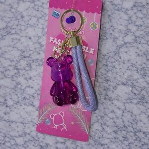 Purple Bear Keychain with Braided Strap